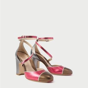 Mavette Nola D’Orsay pink bronze and platinum sexy pumps